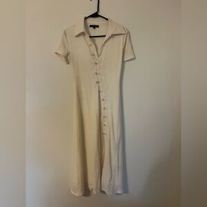 Chic Ivory Button-Front Midi Dress